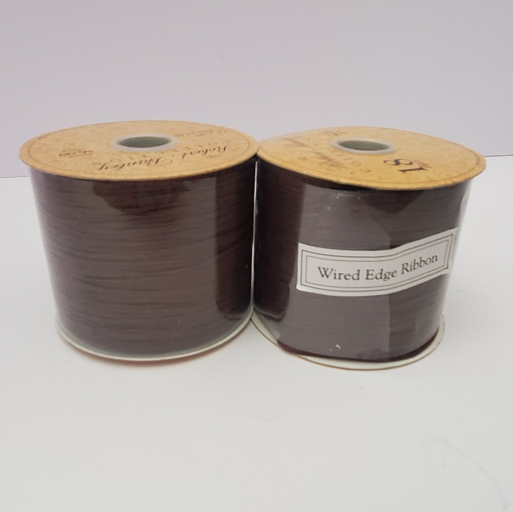 Brown Wired Edge Ribbon 2 Rolls 2.5in Wide 18ft Length